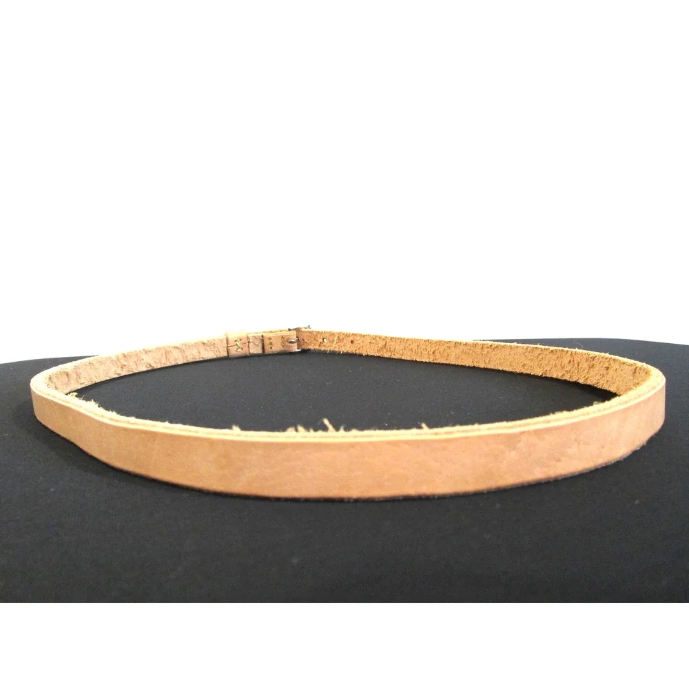 Handmade Nude Beige Natural Leather Silver Buckle Skinny Belt Sz M /L, 32